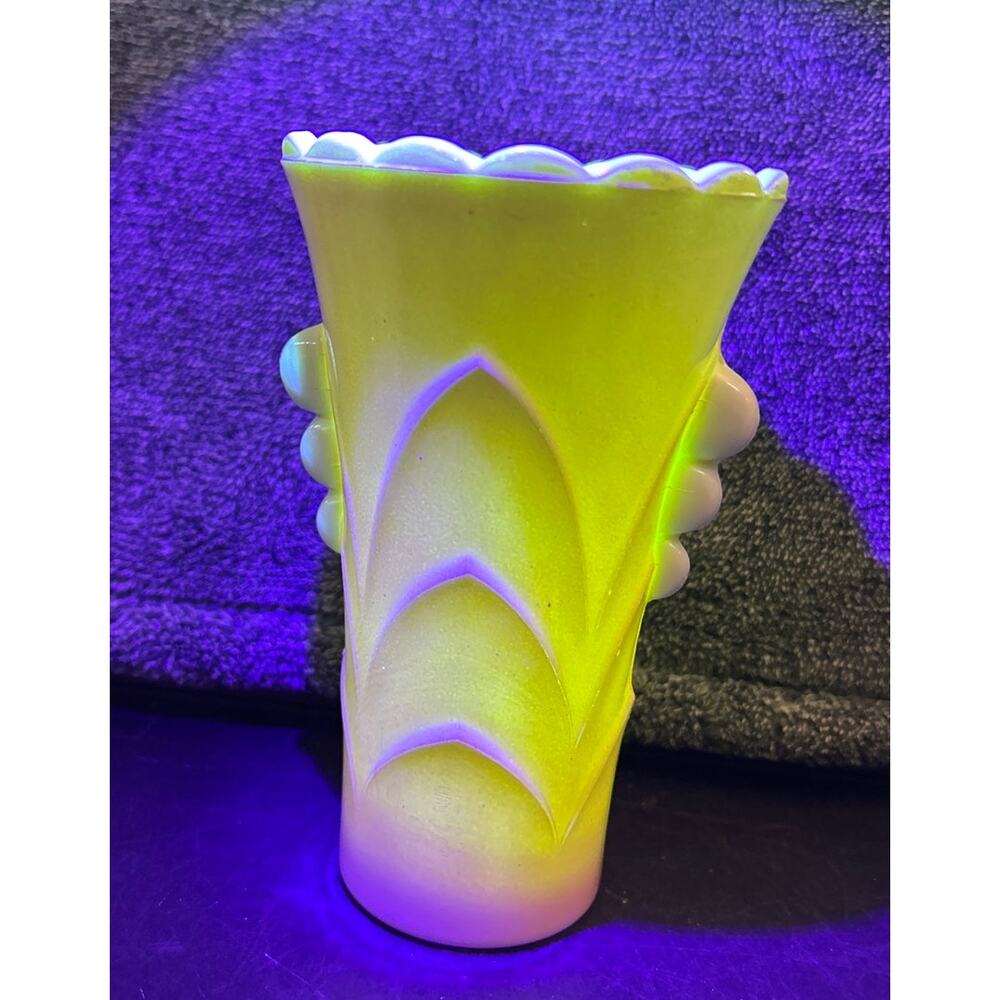 Pair of Fire King Vases UV Reactive Vitrock Glass by Anchor Hocking